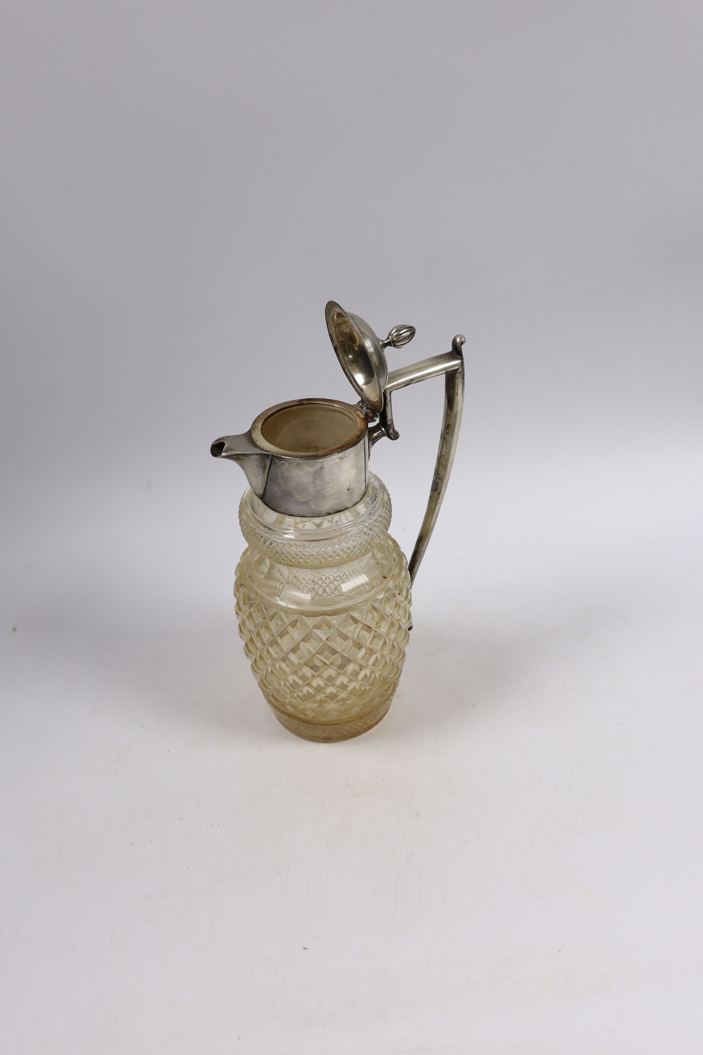 A George V silver mounted cut glass claret jug, Jenkins & Timm, Sheffield, 1918, height 21.7cm.